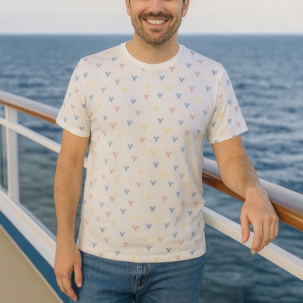 Sovereign Code Men's L Lobsters Novelty Print White Red Blue Yellow S/S Crew Nec